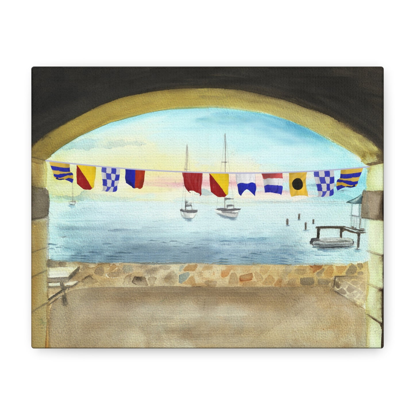 Front view of nautical flag wall art spelling Gone Boating – maritime decor for coastal home