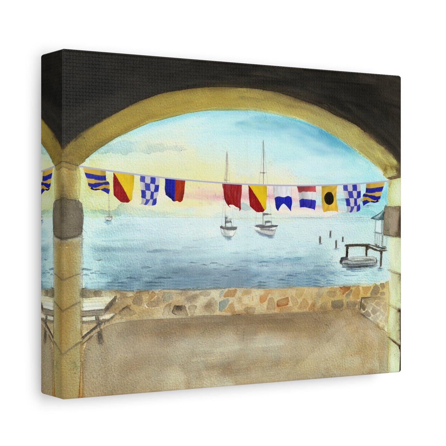 Side angle of Gone Boating maritime signal flag wall art – beach-themed boating decor