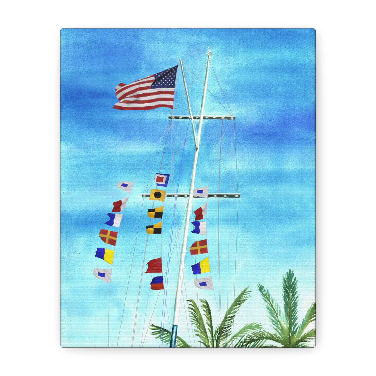 Front view of maritime flag art spelling Sharks Will Be Sharks – nautical flag wall decor on white background