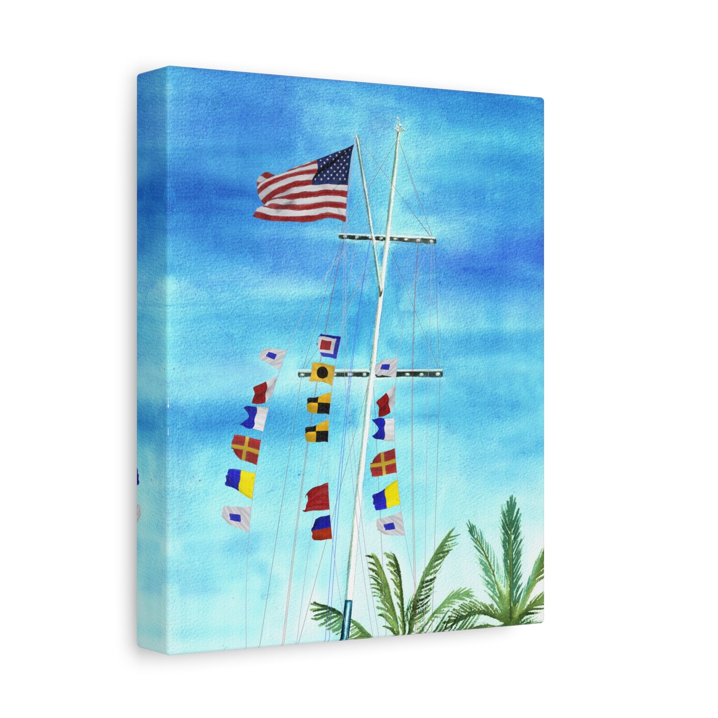 Side view of nautical flag artwork spelling Sharks Will Be Sharks – coastal home decor