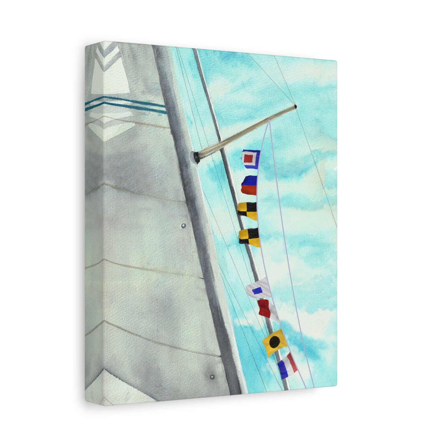 Side view of Well Shit maritime flag wall art on white background – sailing decor with humor