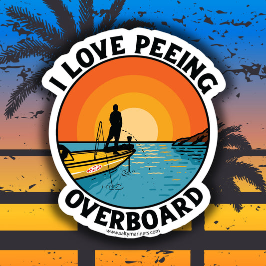 Funny bass boat sticker – I Love Peeing Overboard decal for fishing and lake life