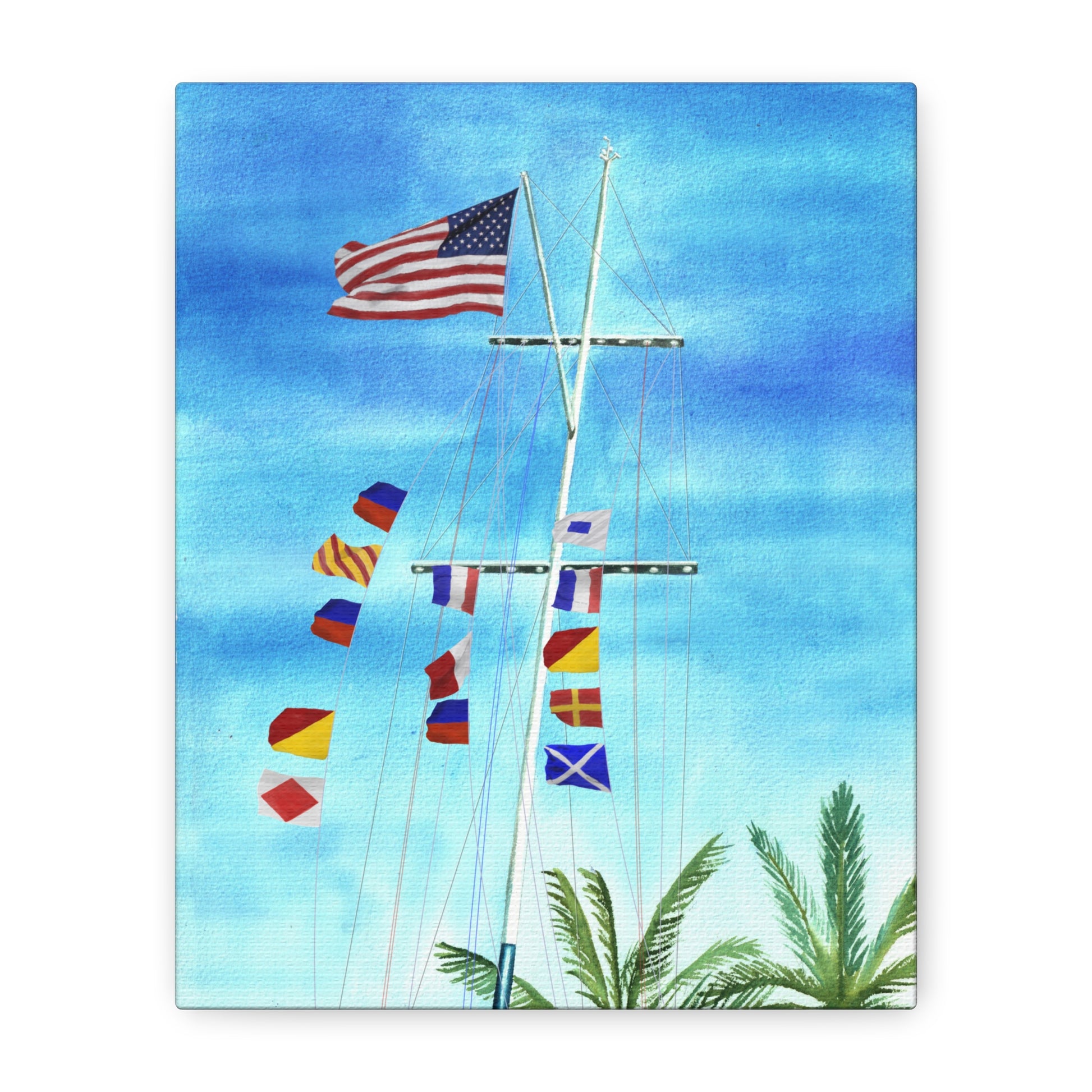 Front view of nautical flag art spelling Eye of the Storm – sailing decor for coastal homes