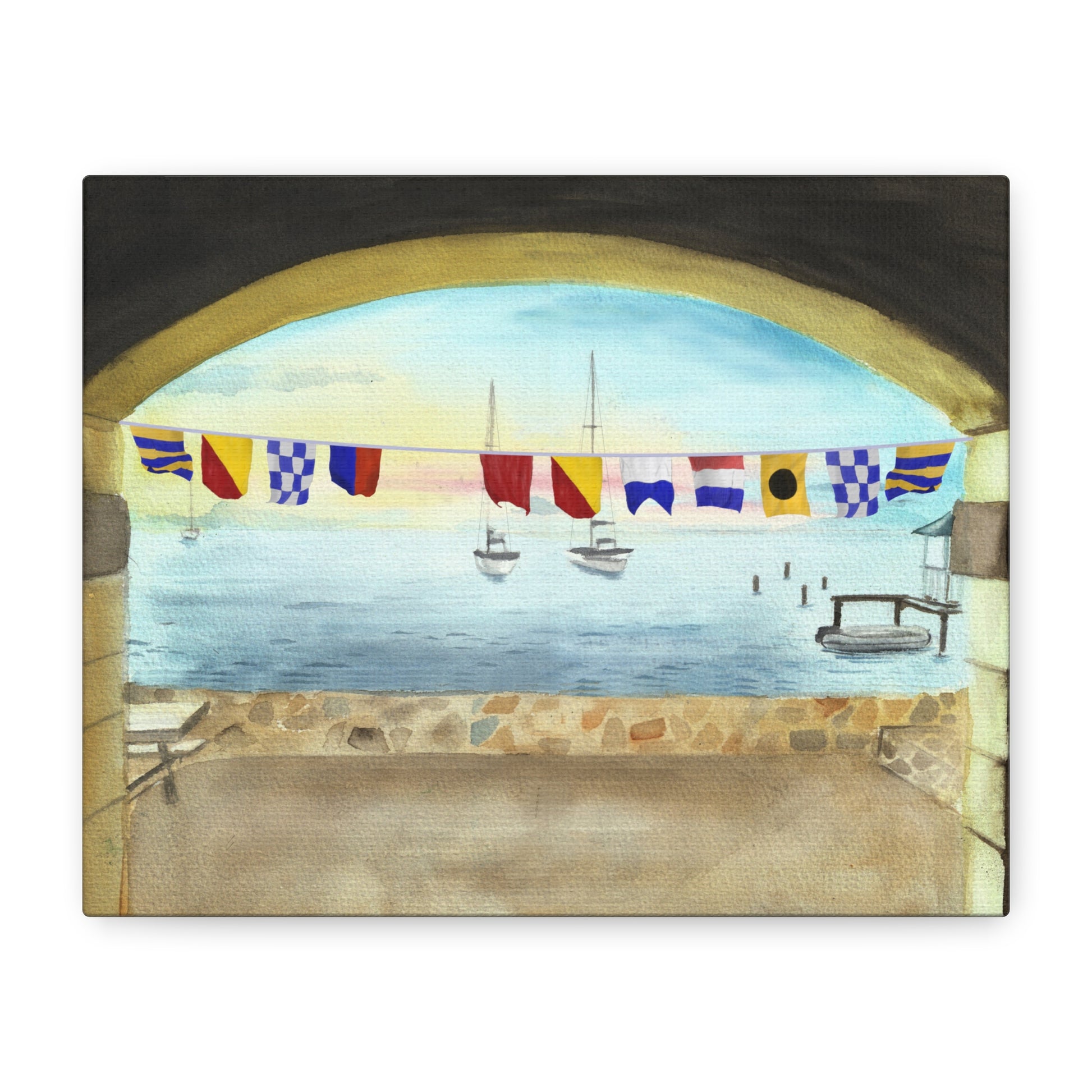 Front view of nautical flag wall art spelling Gone Boating – maritime decor for coastal home