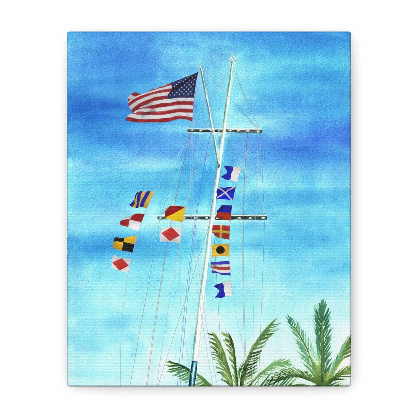 Front view of nautical flag wall art spelling Gulf of America – funny and bold coastal decor on white background