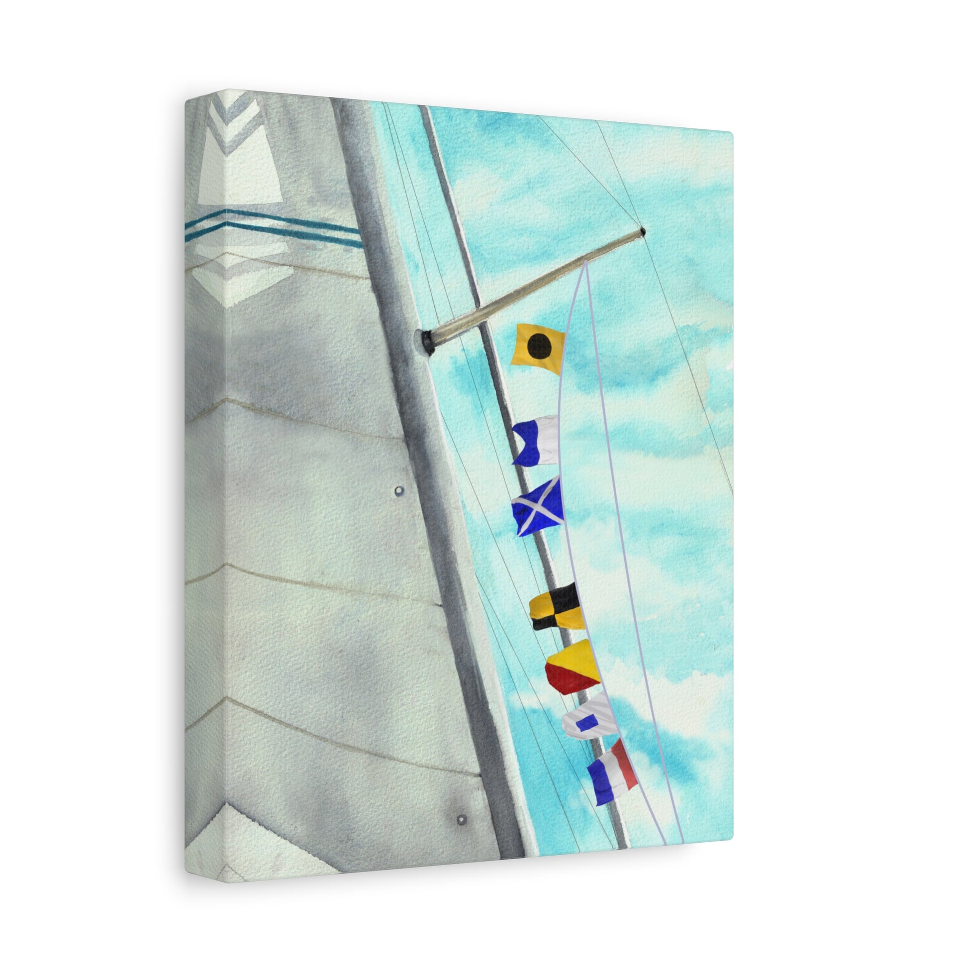 Side view of I Am Lost maritime signal flag wall art – boating decor on white background