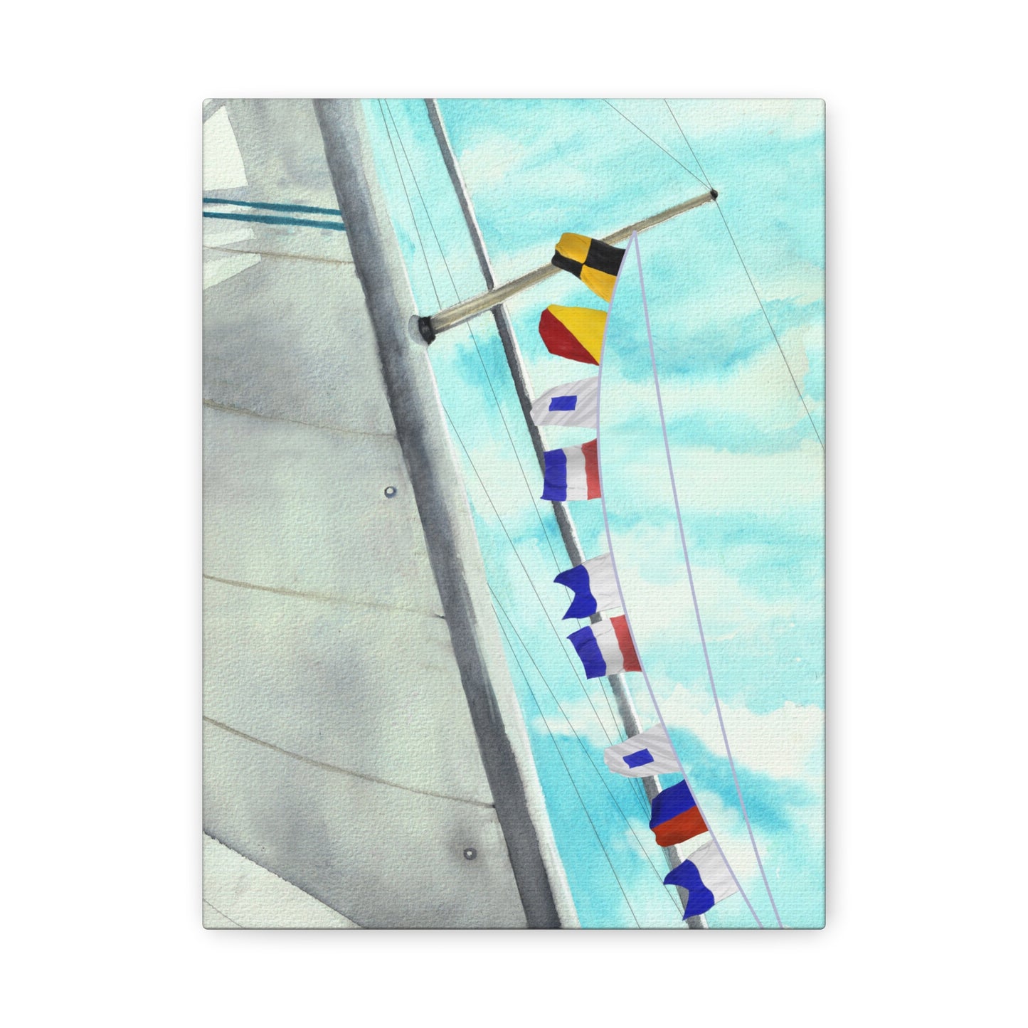 Front view of maritime flag wall art spelling Lost at Sea – nautical home decor for sailing lifestyle