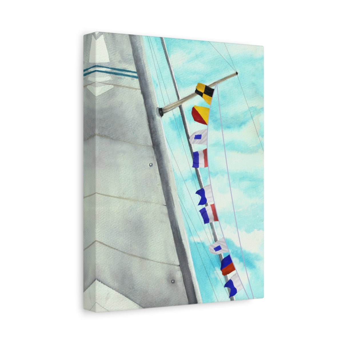 Side view of Lost at Sea nautical signal flag wall art – sailing decor with drift vibes
