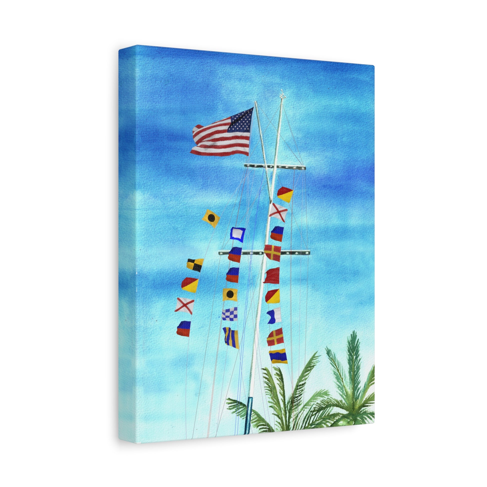Side view of I Love Peeing Overboard nautical flag art on white background – funny boating decor
