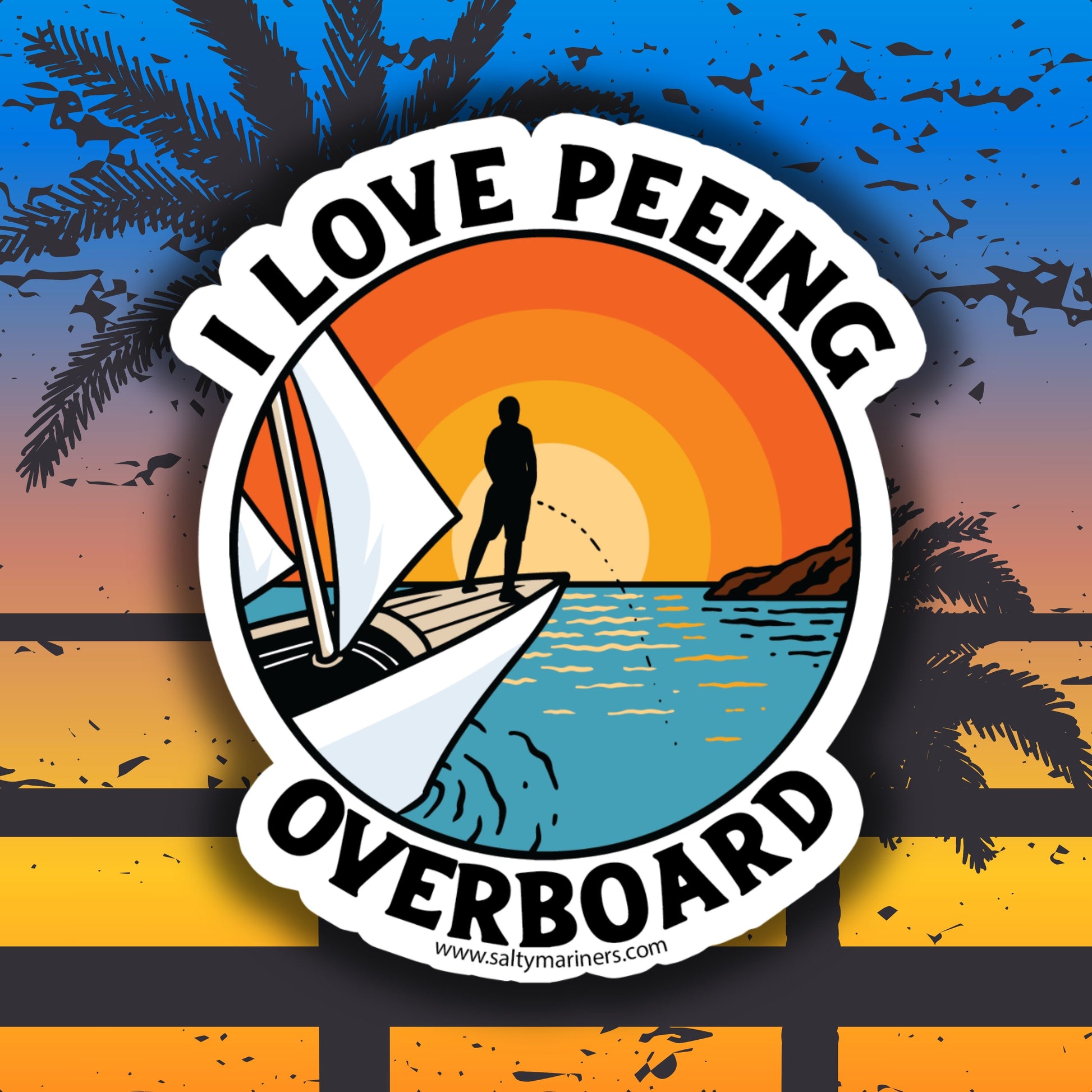 Funny sailboat sticker for boaters – I Love Peeing Overboard decal