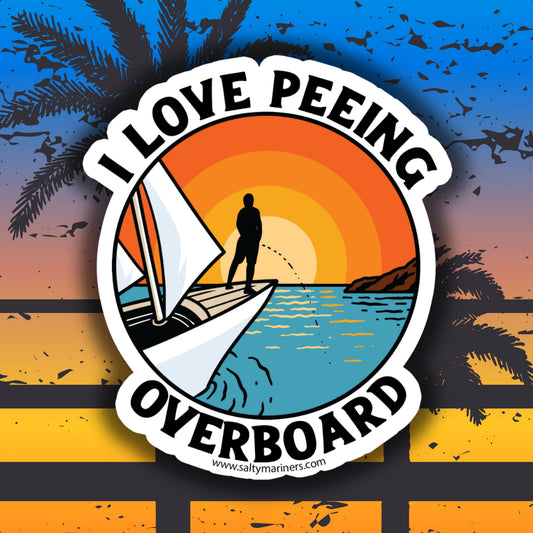 Funny sailboat sticker for boaters – I Love Peeing Overboard decal