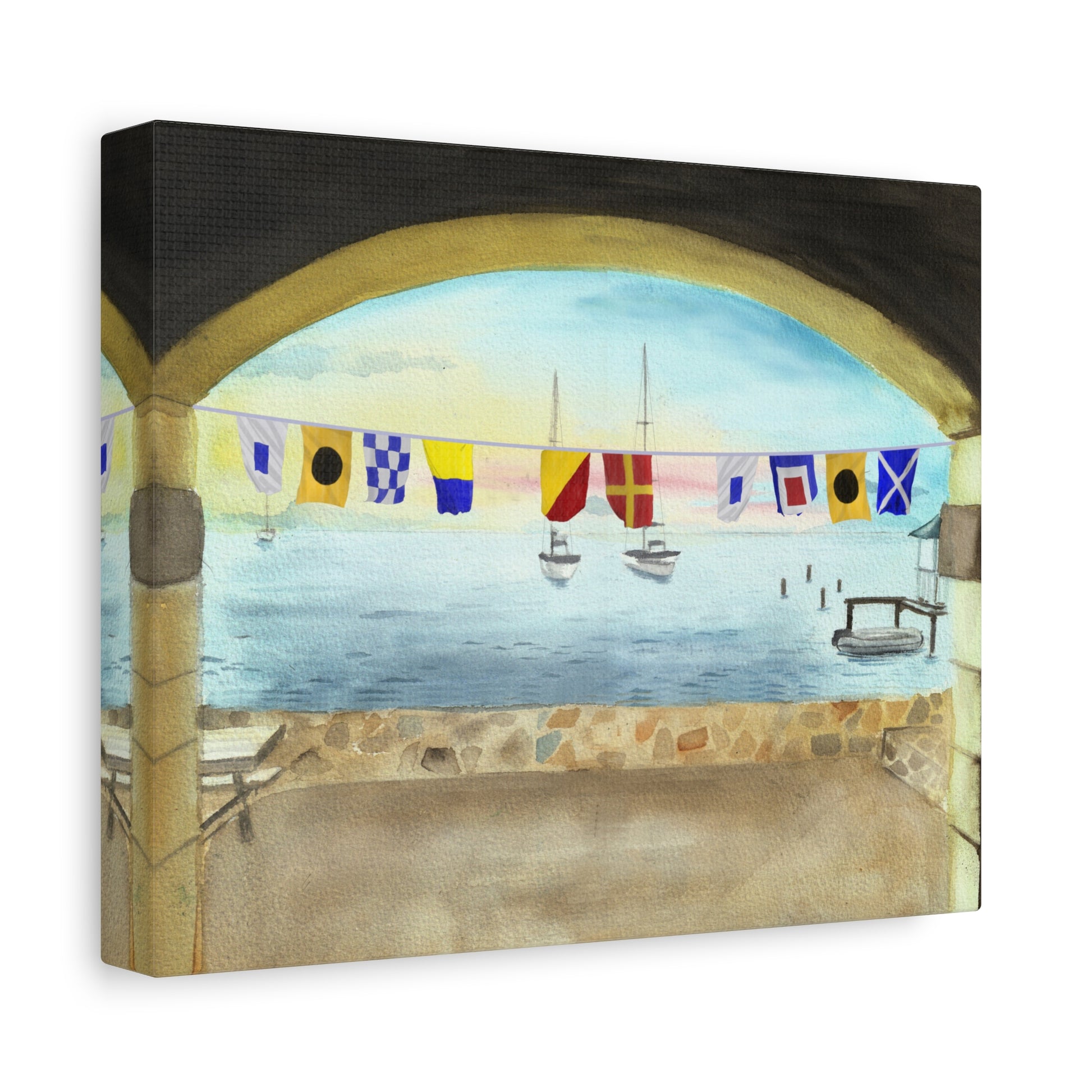 Side view of Sink or Swim maritime flag art on white background – bold coastal sailing decor